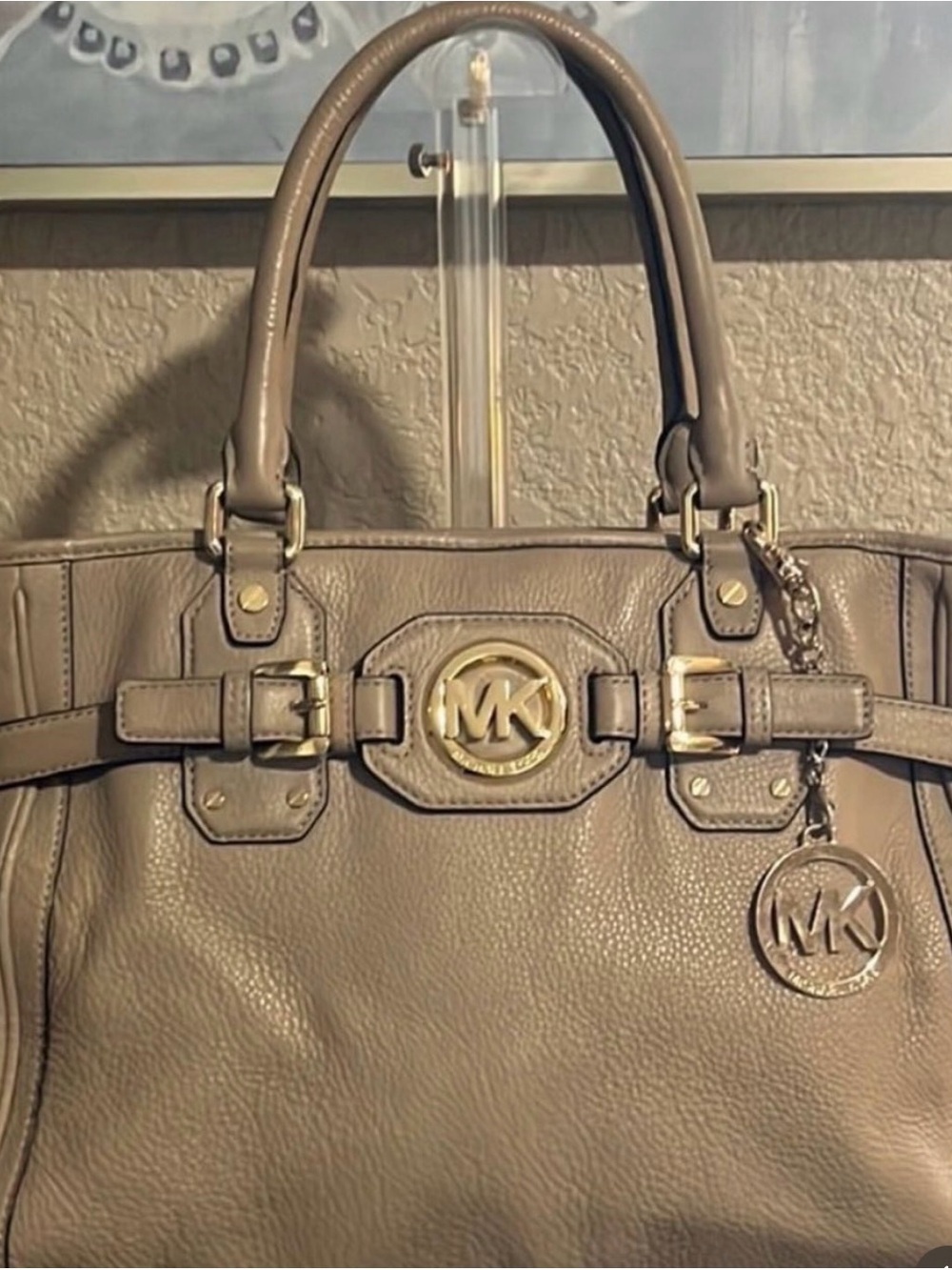 Michael Kors Taupe Pebbled Leather Shoulder Bag with Gold Hardware